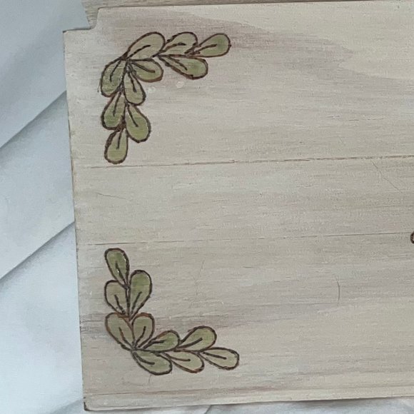 Handmade Wooden Floral Keepsake Jewelry Box Hand Painted Wood-burned Design - Picture 5 of 10